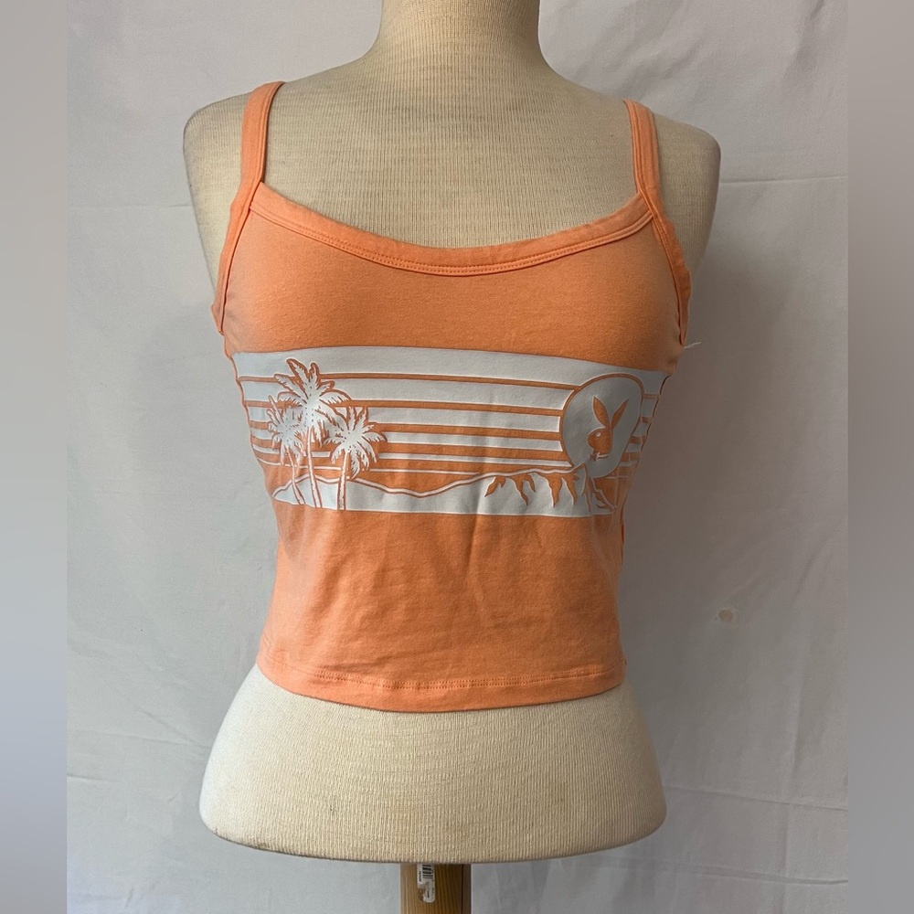 PLAYBOY Peach Palm-Print crop top Sz L